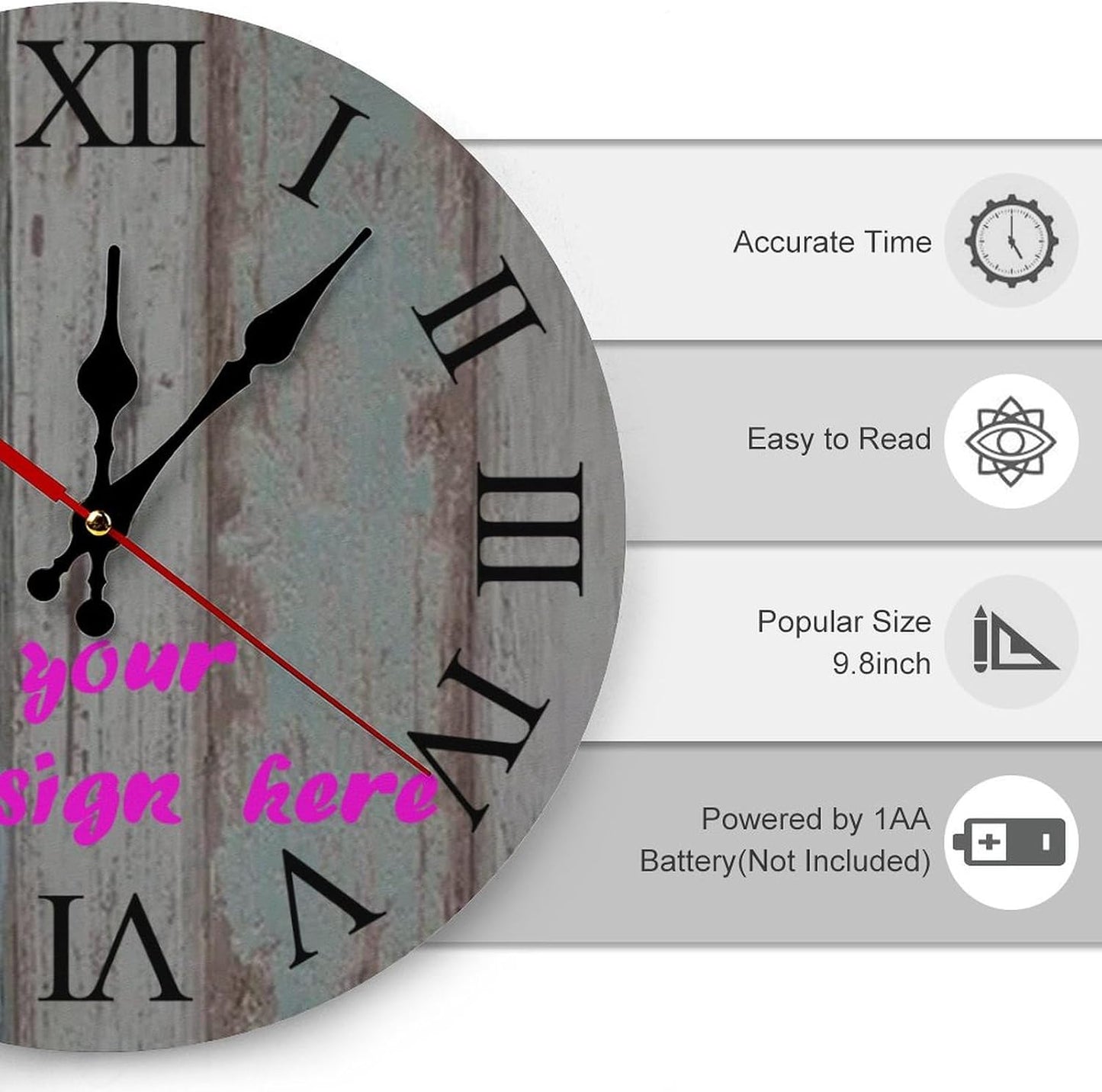 Custom Wall Clock,Personalized Wood Clock add Your Photo/Text,Customizable Silent Round Decoration for Kitchen Bathroom 15.7inch style5