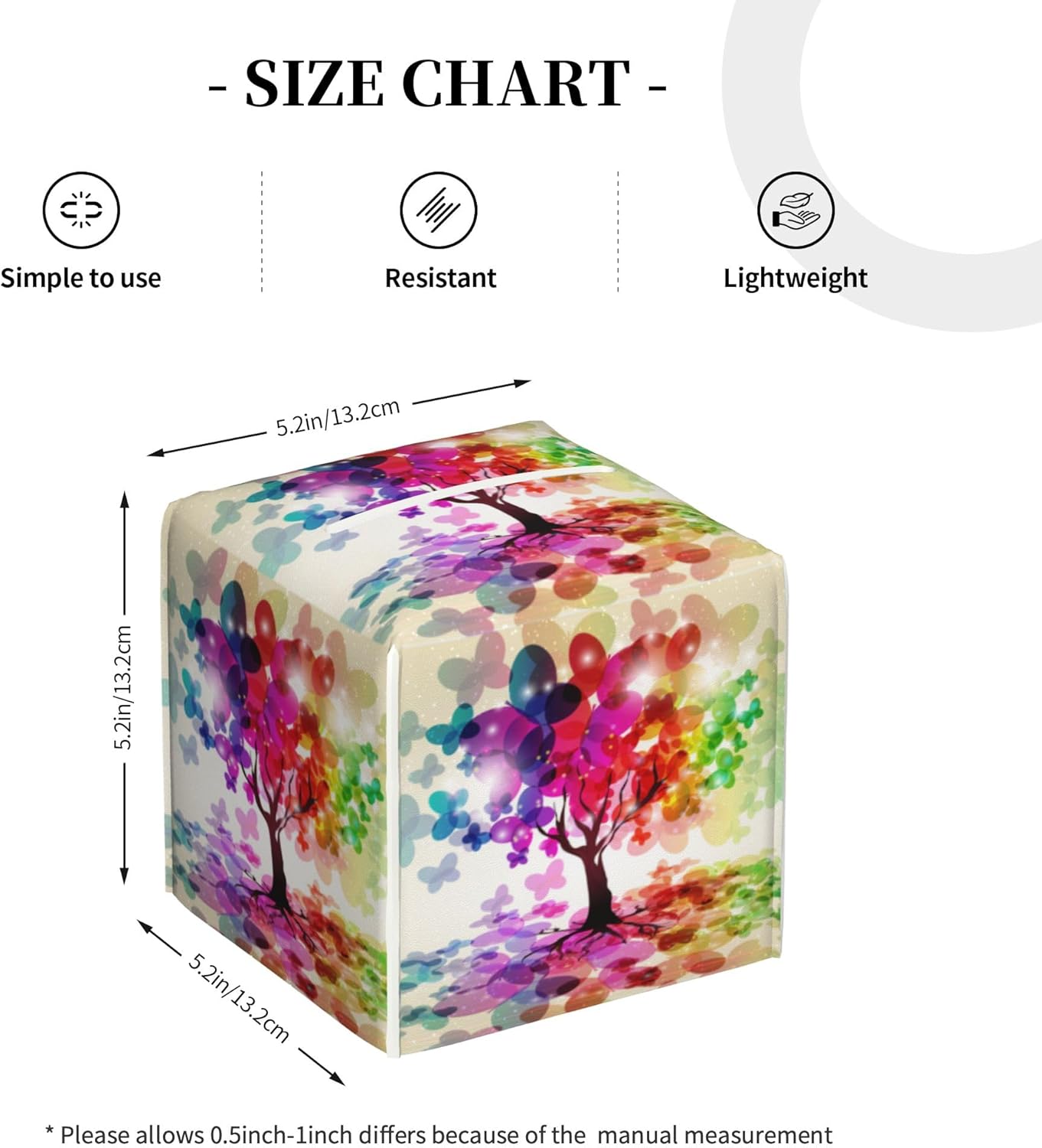 Colorful Tree Tissue Box Cover Leather Tissue Box Holder Square Facial Paper Organizer Dispenser for Bathroom Kitchen Bedroom Vanity Countertop Night Stands