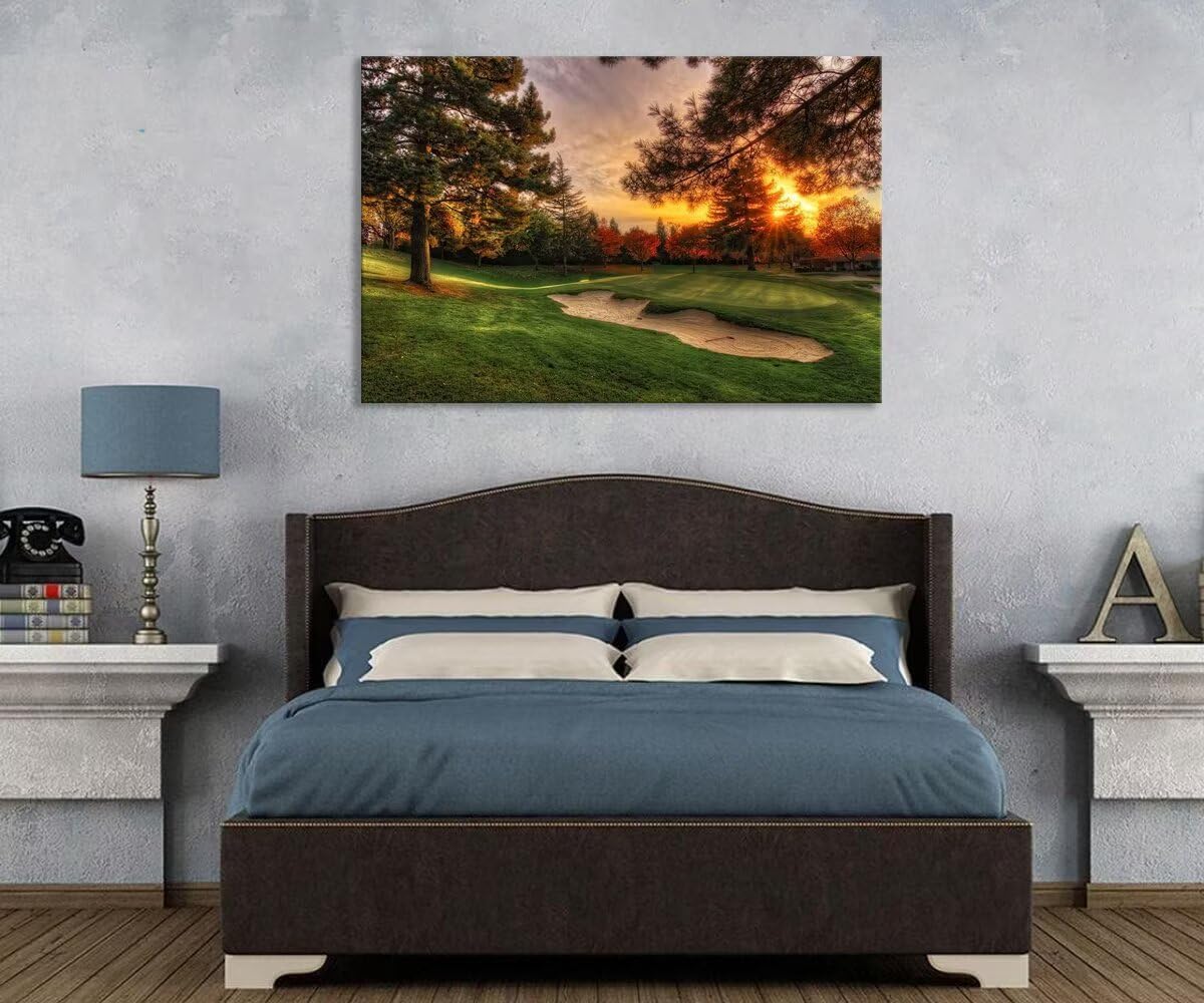 chenchenArt Golf Wall Art for Living Room Bedroom Home Decorations Golf Course and Tree Piture & Poster Picture Poster Canvas Prints Modern Artwork Framed Ready to Hang(18''H x 24''W)
