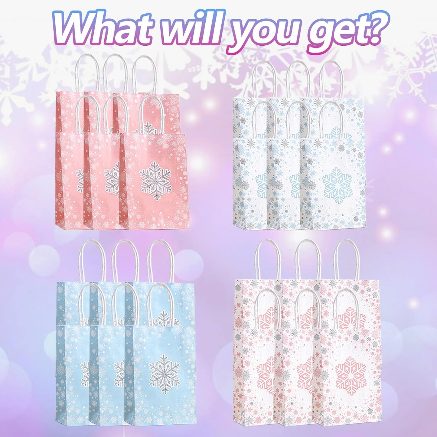 CZWXOXO 24 Pieces Snowflake Party Favors Bags Bulk with Handles Winter Frozen Reusable Paper Gift Bags Winter Treat Goodie Candy Bags for Snowflake Christmas Birthday Holiday Party Supplies