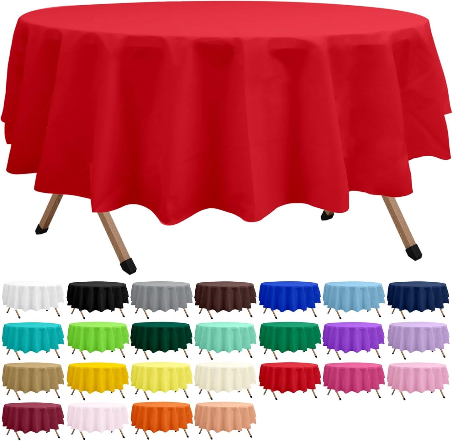 2 Pack Red Premium Plastic Tablecloth Round 84 Inches Reusable Ruby Red Decorative Table Cover for Dining, Wedding, Party, Indoor and Outdoor use