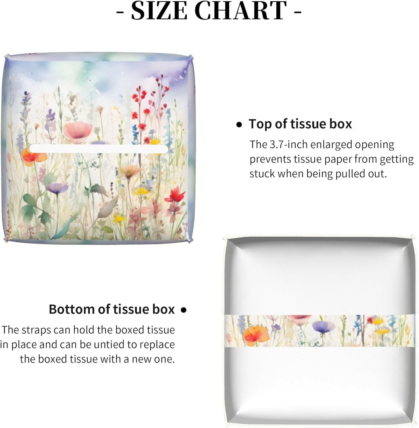 Watercolor Flower Tissue Box Cover Square,Colorful Flowers Tissue Box Holder Waterproof Leather Facial Paper Organizer Dispenser for Bathroom Home Car Nightstand Vanity Desk