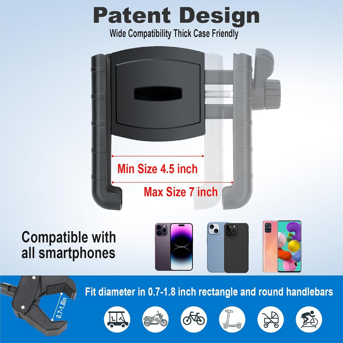 Golf Cart Phone Holder, Cell Phone Holder Mount Compatible with EZGO/Club Car/Yamaha, Universal Compatible with iPhone Galaxy Google Pixel, Golf Cart Accessories Fit for Smart Phones, Black