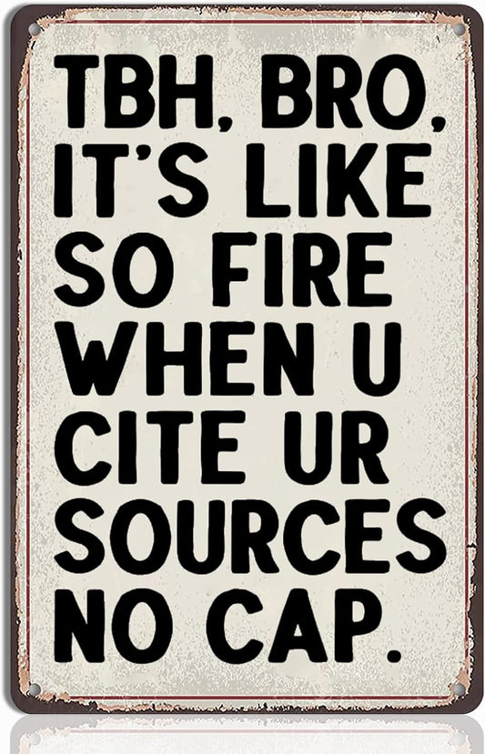 Funny English Classroom Decor - Cite Your Sources Meme Tin Sign, No Plagiarism Wall Art for College & High School, 8x12 Inch