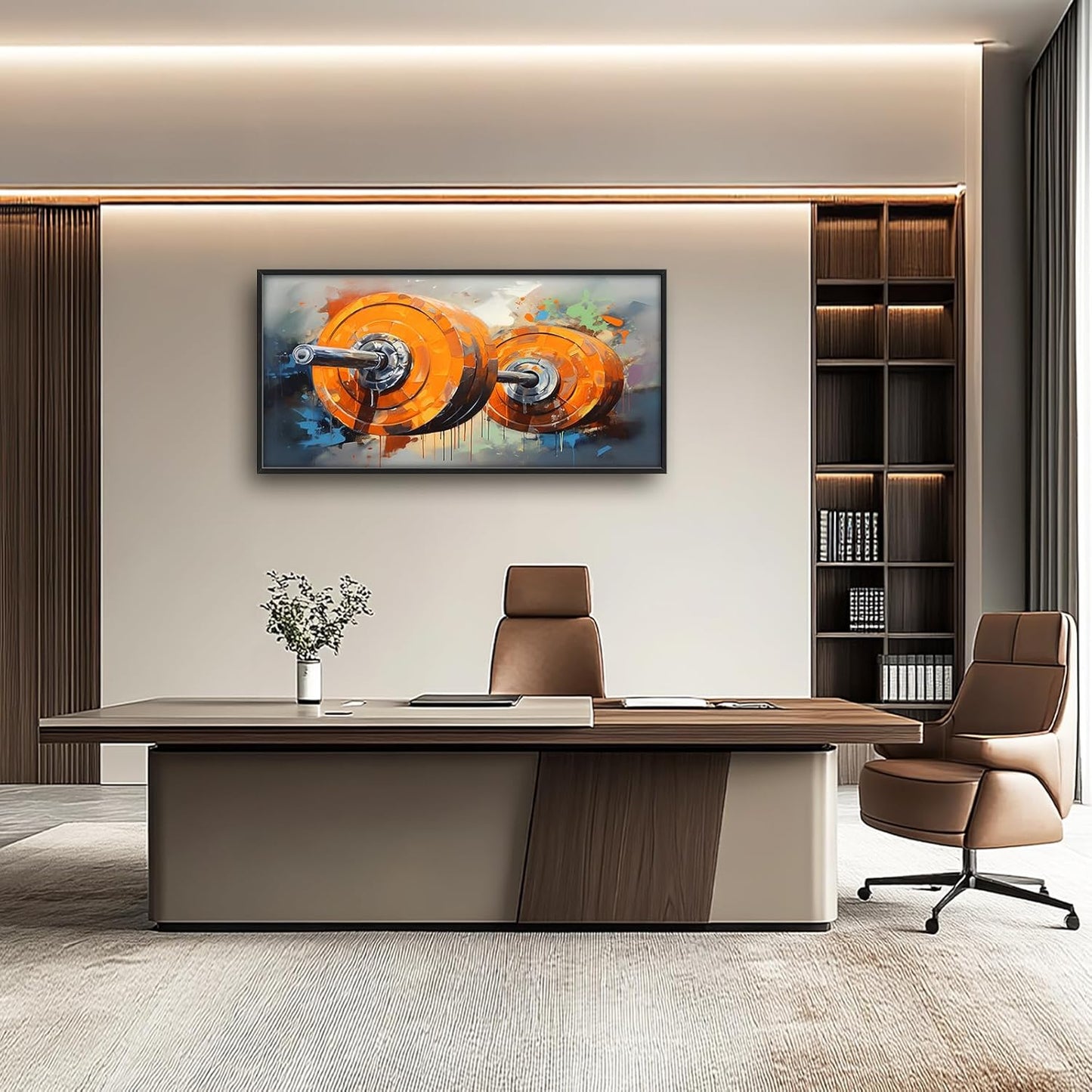 Fitness Framed Large Wall Art for Living Room Barbell Weightlifting Pictures Wall Decor Sports Bodybuilding Canvas Print Painting Home Decoration Artwork for Gym Bathroom 60x30 inch