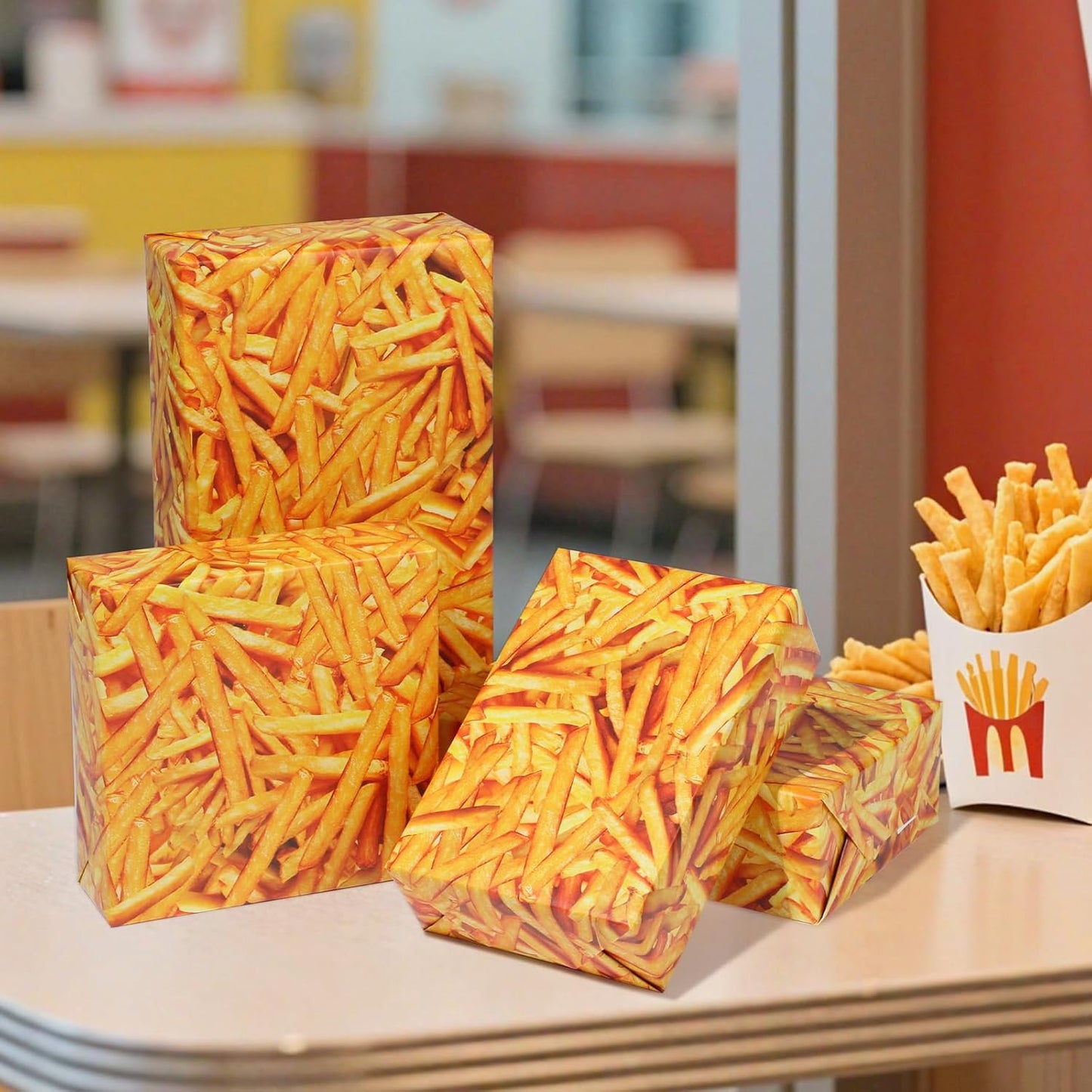 French Fries Wrapping Paper Roll - 17Inch x16.4Feet - Funny Realistic Crispy Fries Pattern Gift Wrap Food Gift Packing Paper for Birthday,Party