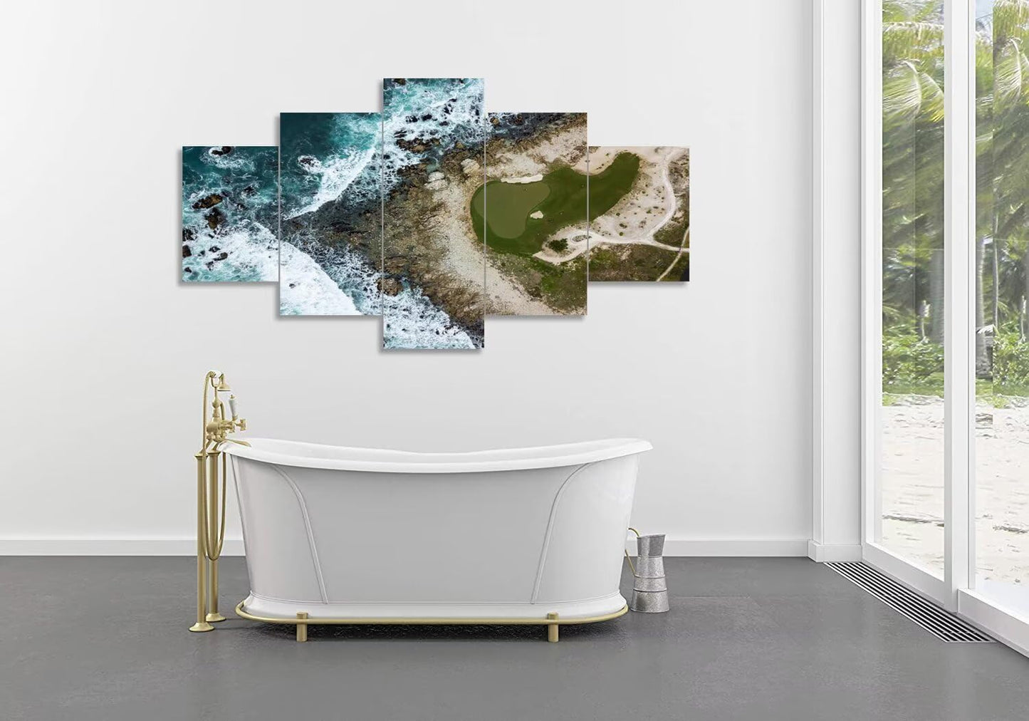 Pebble Beach Golf Course Wall Art for Living Room Bedroom Bathroom Home Decorations USA California Coast Pebble Beach Pictures Framed Artwork Canvas Prints Ready to Hang(60''W x 40''H)