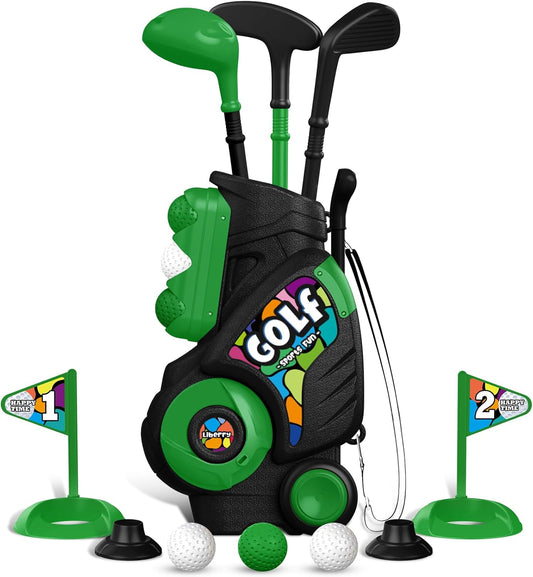 Liberry Toddler Golf Set for Boys Girls Age 2 3 4, Upgraded Kids Golf Cart with Shoulder Strap Design, Outdoor Indoor Sports Toys for Birthday, Black