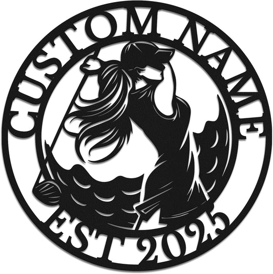 Personalized Custom Crossed Golf Metal Wall Art,Personalized Golfer Name Sign Decoration For Room,Hole Golf Club Decoration (Style-5)