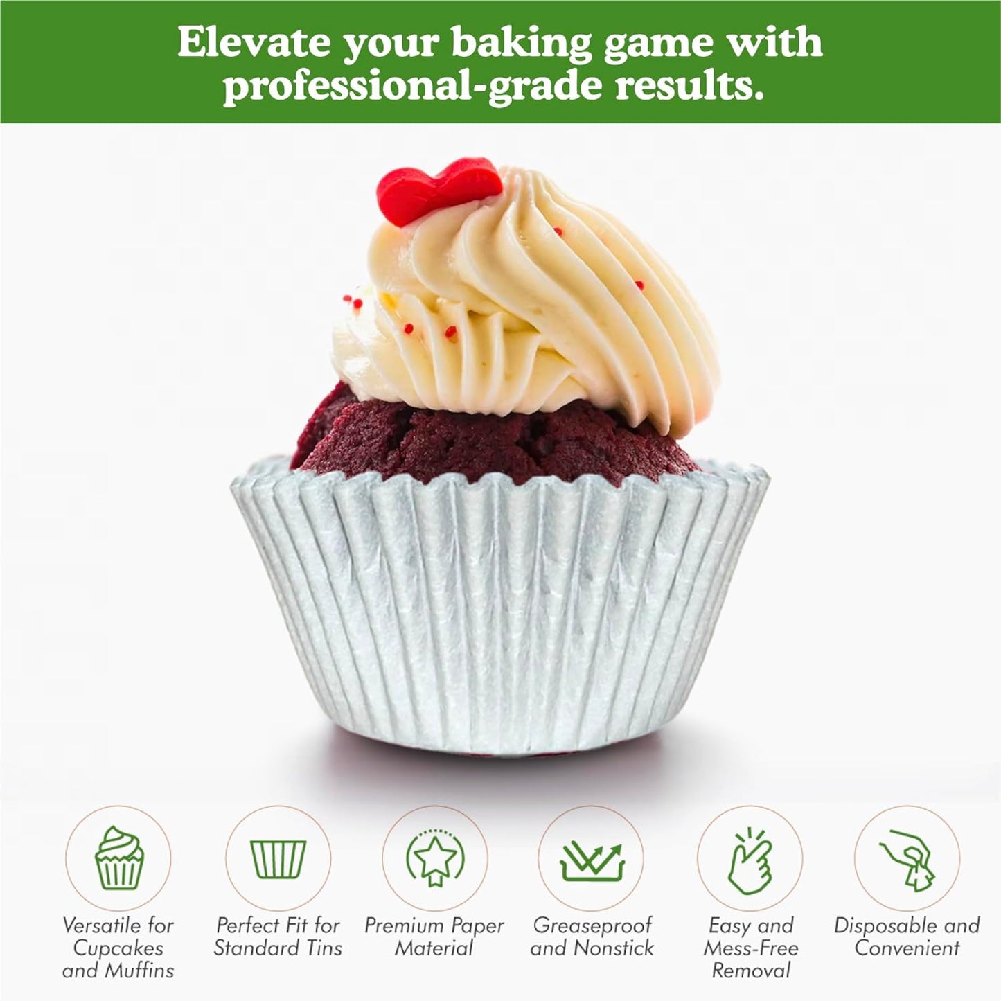 Regency Wraps Greaseproof Professional Grade Baking Cups, Pack of 40, Standard Liners, Silver Matte, for Cupcakes, Muffins, Candy, Non Stick