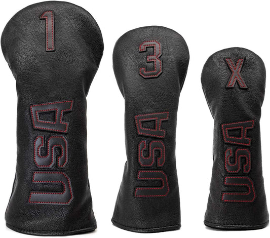 TaylorMade, Titleist, Callaway Golf Driver & Fairway Wood Headcovers - Black Synthetic Leather, Thick, Cool, USA Made