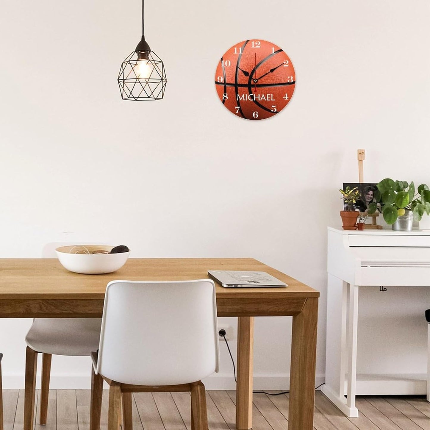 Personalized Basketball with Name Wood Wall Clocks Rustic Battery Operated 10 inch Non Ticking Basketball Lover Wall Clock for Kids Rooms Boys Girls,Nursery Wall Clock,Custom Kids Clock with Name