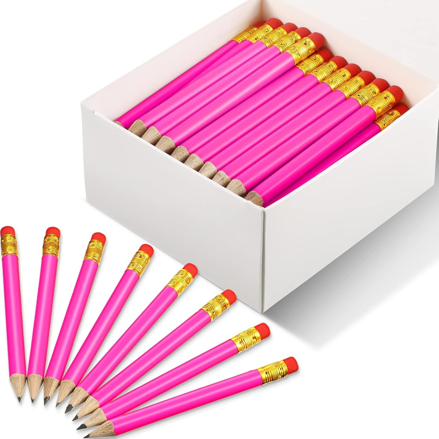 Outus 72 Pieces Golf Pencils Half Pencils with Eraser Mini Bulk Short #2 HB Pre Sharpened for Bridal Shower Wedding Office(Rose Red)