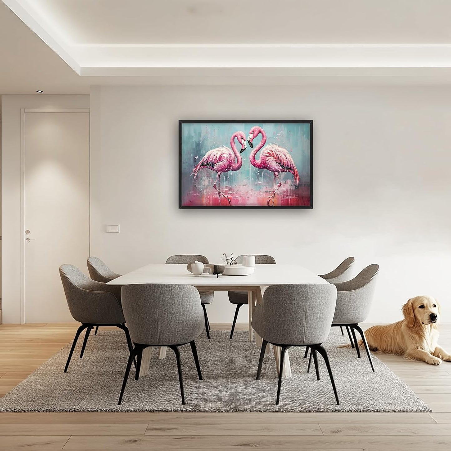 Large Flamingo Framed Wall Art for Living Room Flamingo Pictures Wall Decor Tropical Wildlife Painting Artwork Print Painting Home Decoration for Bathroom Bedroom Office 36x24 inch