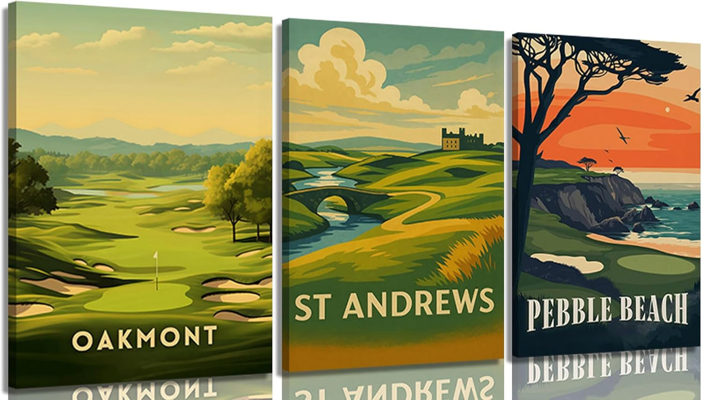 3 Pcs Golf Course Canvas Wall Art Country Club Sports Painting Picture Wall Decor Picturesque Golf Course Poster Print Artwork Of Modern Home Office Bedroom Gallery Living Room Home Home Decoration