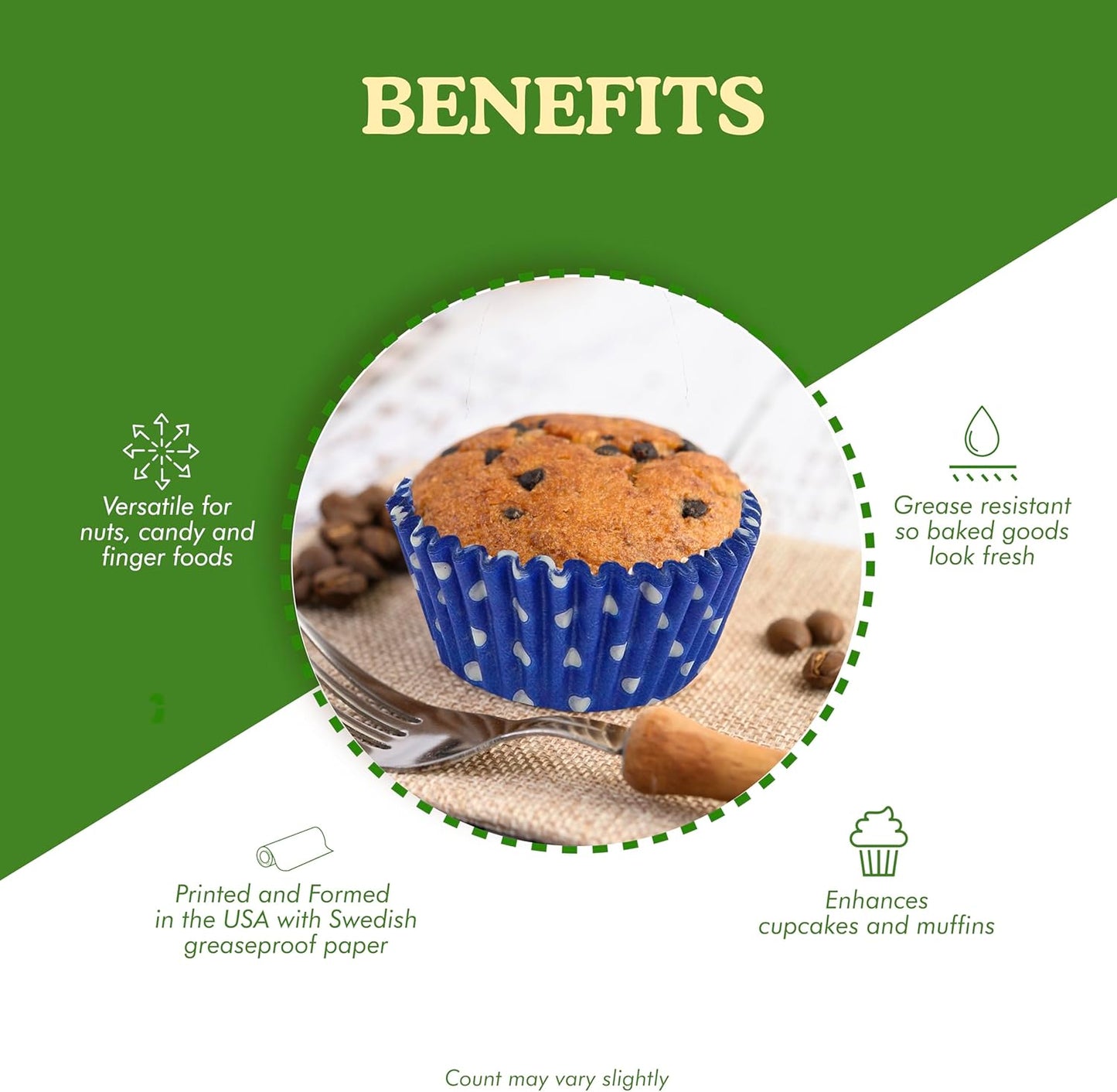 Regency Wraps Greaseproof Professional Grade Baking Cups, Pack of 40, Standard Liners, Cobalt Blue Polka Dots, for Cupcakes, Muffins, Candy, Non Stick