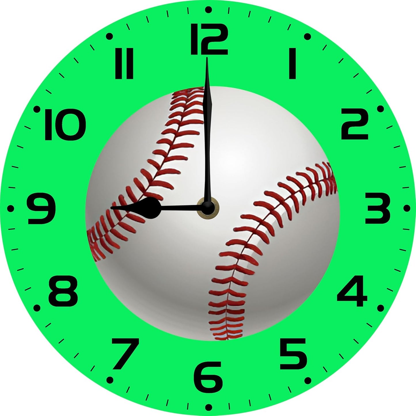 Soliyoahee Baseball Clock Round Wooden Wall Clock Home Decor Silent No Tick Battery Powered for Living Room Bedroom Kitchen Bathroom 10inch
