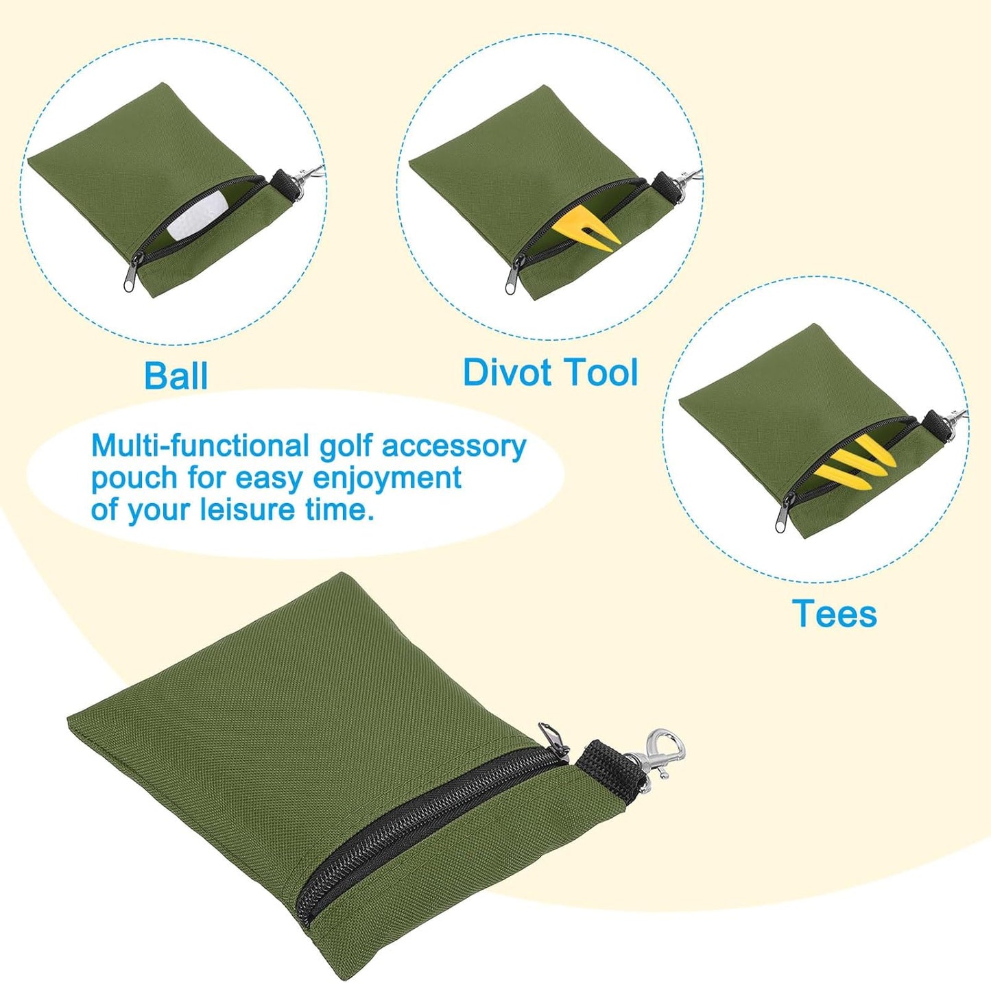PATIKIL Golf Tee Pouch, Zipper Golf Ball Bag with Metal Lobster Claw Clip for Men Women Valuables Holder