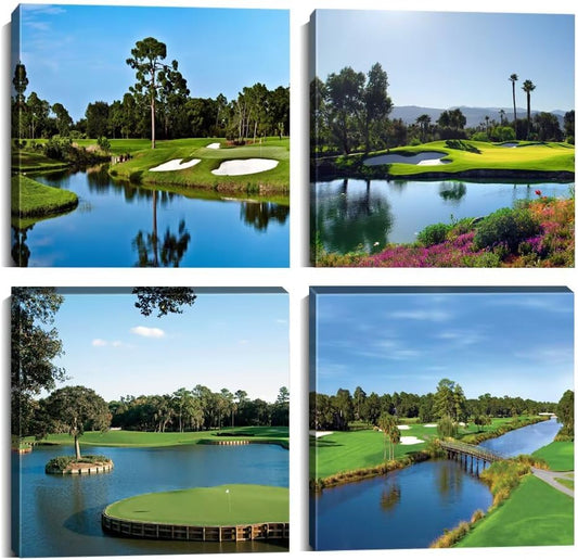 Golf Picture Wall Art Golf Poster Canvas Prints USA Golf Course Artwork Wall Decor for Living Room Bedroom Office Bathroom Home Decorations Framed Ready to Hang (12''W x 12''H x 4)