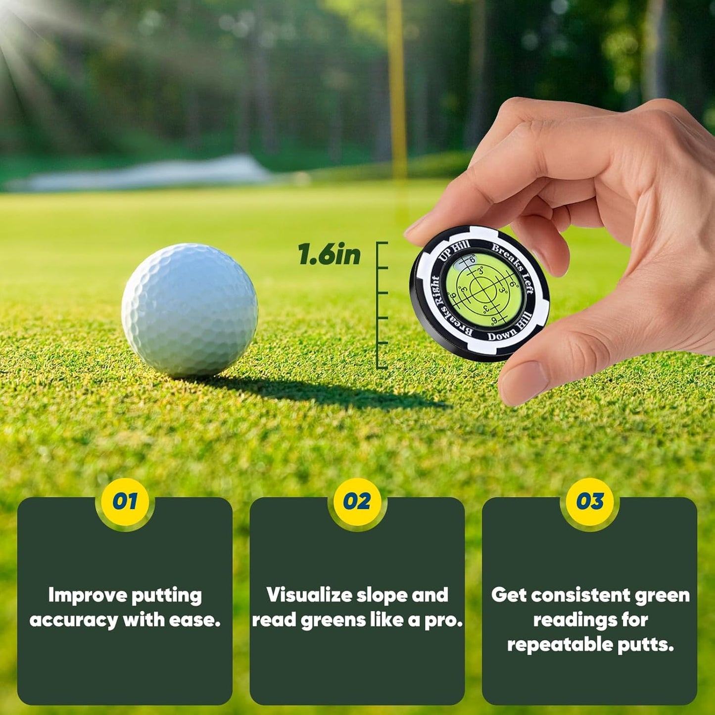 GreenNav Pro-High Precision Golf Green Reader & Golf Ball Marker with Horizontal Bubble Level, Essential Slope & Putt Line Reading Aid, Golf Accessories for Men Women