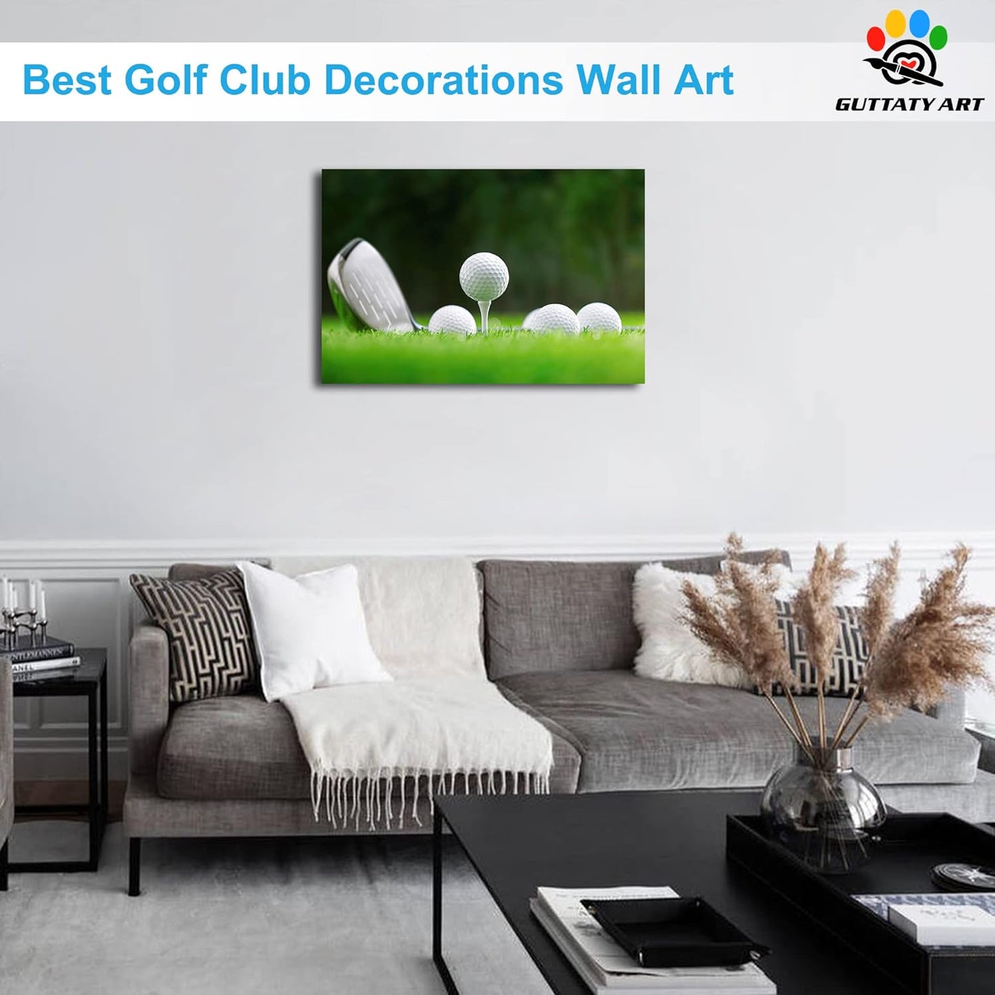 Golf Canvas Wall Art, Golf Course Wall Art Painting Prints for Living Room Wall Decor, Close Up of Golf Balls Poster Picture for Bedroom Decor, Framed Artwork for Office Home Decoration 12x24 Inches