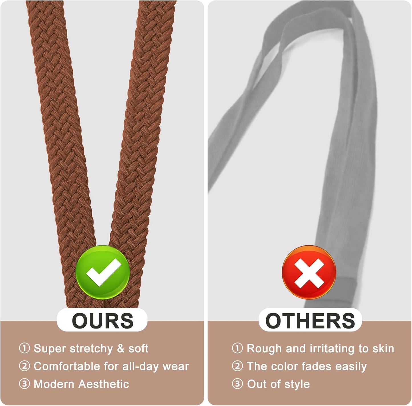 Fishent Stretchy Thin Lanyards for Keys ID Badges, Cute Long Teacher Neck Key Lanyard Keychains for Women Men Wallet Phone(Dark Brown)