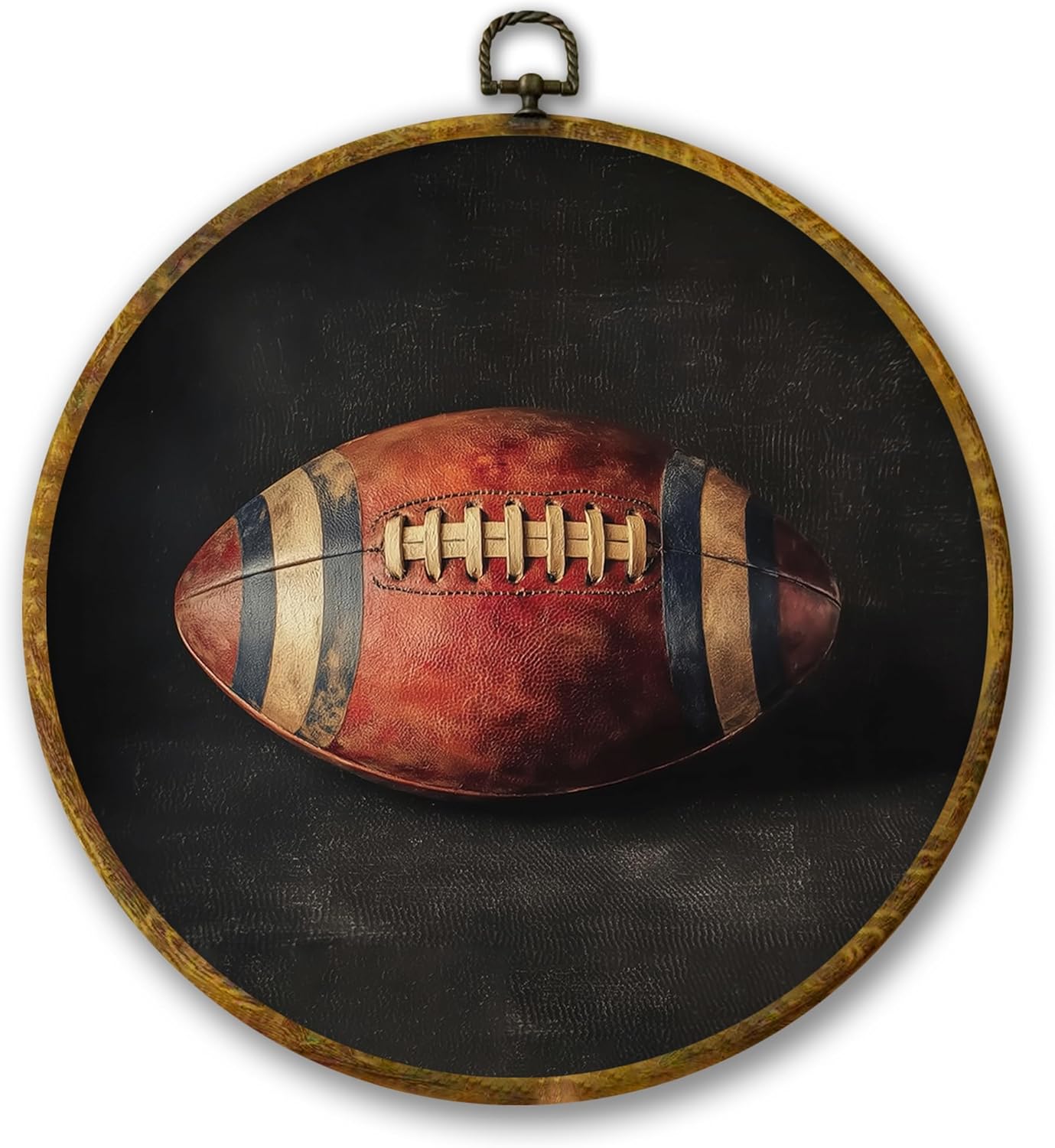 Vintage American Football Wall Art Decor, Retro Sports Framed Canvas Prints 10x10, Rustic Classic Football Round Wall Hanging Artwork Decorations for Bedroom Home Gym Sport Room