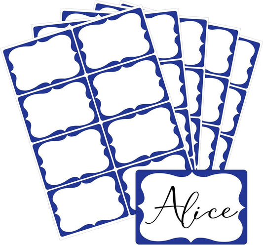 Plain Name Tags Sticker White with Blue Border 3" x 2" Sticky Name Stickers,Nametags 200 Pcs Adhesive Name Tag Labels, Stickers for Clothes,School,Office,Home,Classroom
