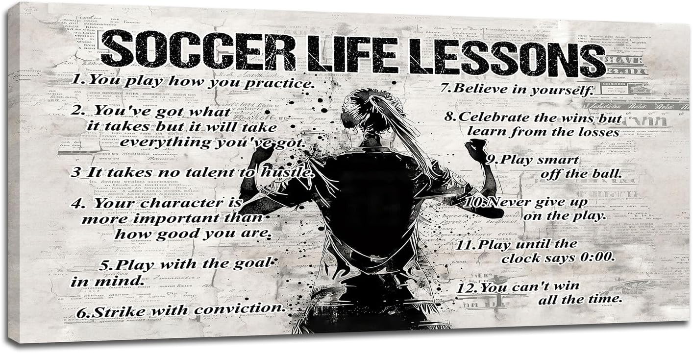 Gyeong Soccer Sports Wall Art for Living Room Large Size Soccer Life Lessons Wall Decor Soccer Sign Retro Canvas Prints Inspirational Pictures Painting Artwork Home Decoration Master Bedroom 60"X30"
