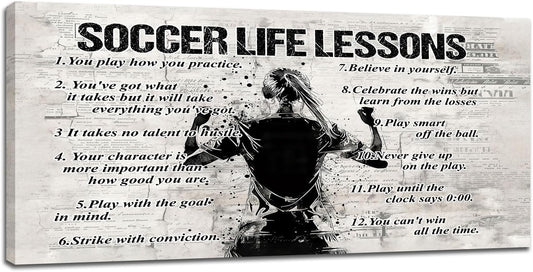 Gyeong Soccer Sports Wall Art for Living Room Large Size Soccer Life Lessons Wall Decor Soccer Sign Retro Canvas Prints Inspirational Pictures Painting Artwork Home Decoration Master Bedroom 60"X30"