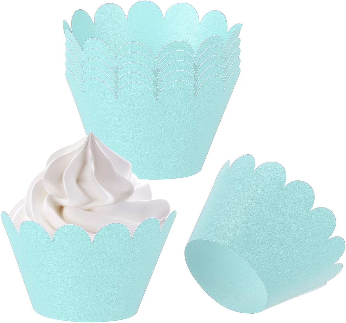 PATIKIL Cupcake Wrappers Paper, 50 Pack Baking Cups Standard Wave Decoration for Anniversary Birthday Weddings and Parties, Light Blue