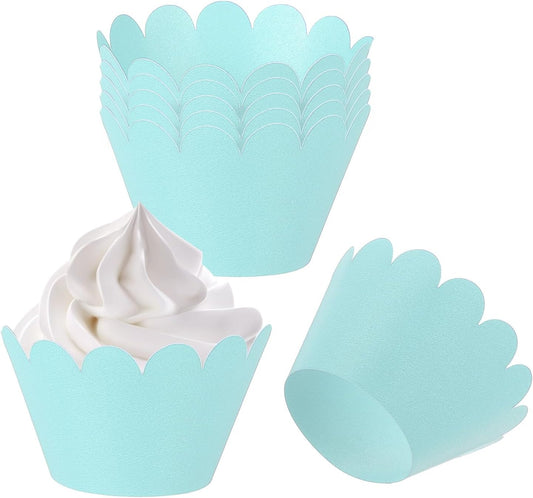 PATIKIL Cupcake Wrappers Paper, 50 Pack Baking Cups Standard Wave Decoration for Anniversary Birthday Weddings and Parties, Light Blue