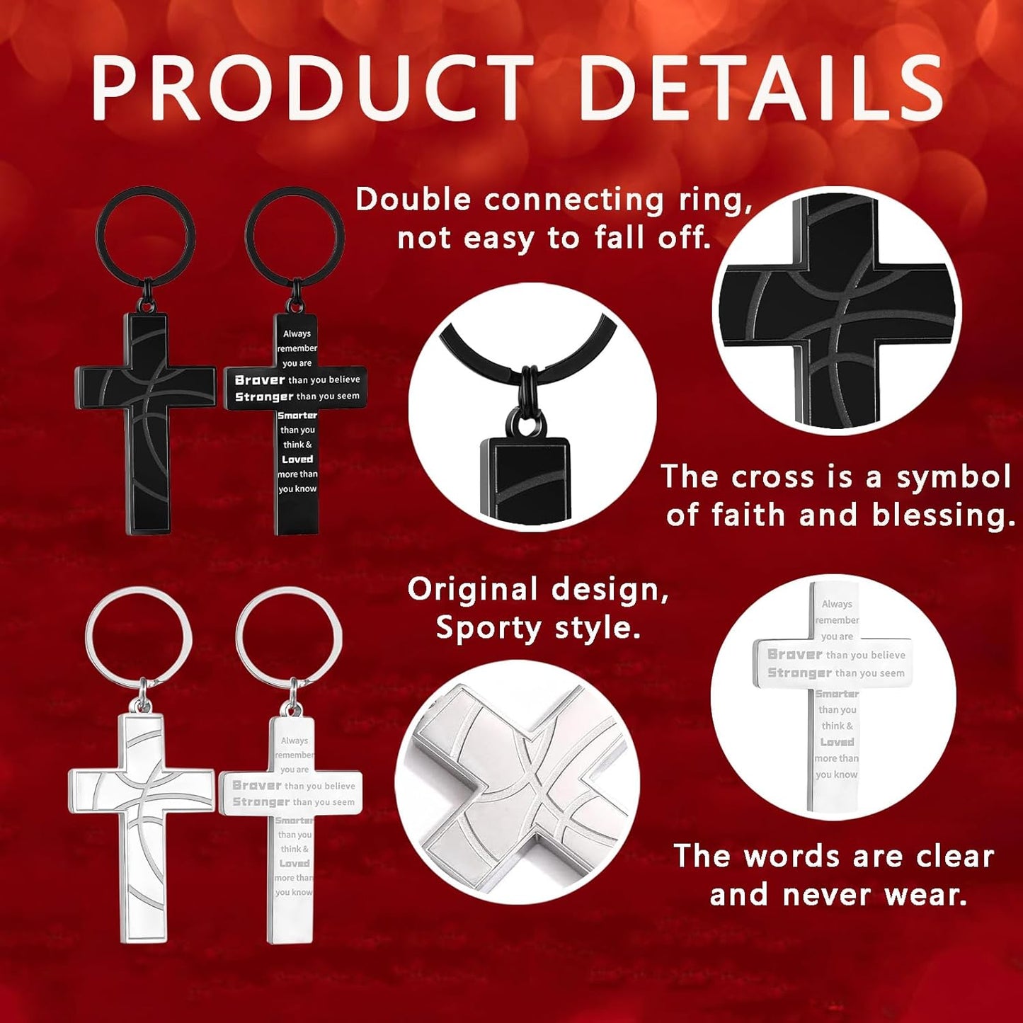 Football/Baseball/Soccer/Basketball Cross Keychains for Men First Communion Baptism Confirmation,Mens Gifts