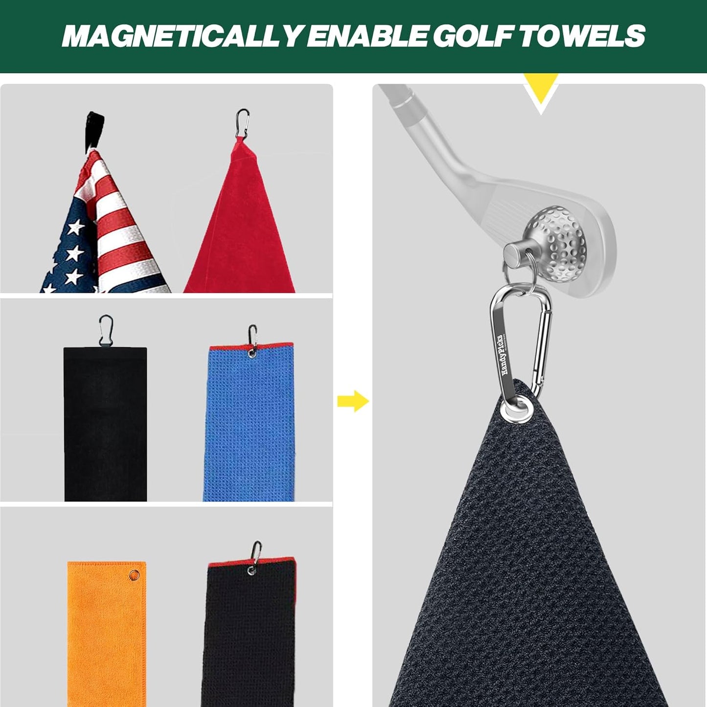 Handy Picks Magnetic Clip for Golf Towels, Original Mini Golf Ball Design, Industrial Neodymium Magnet for Strong Hold to Cart or Clubs, Essential Golf Accessory for Golf Lovers