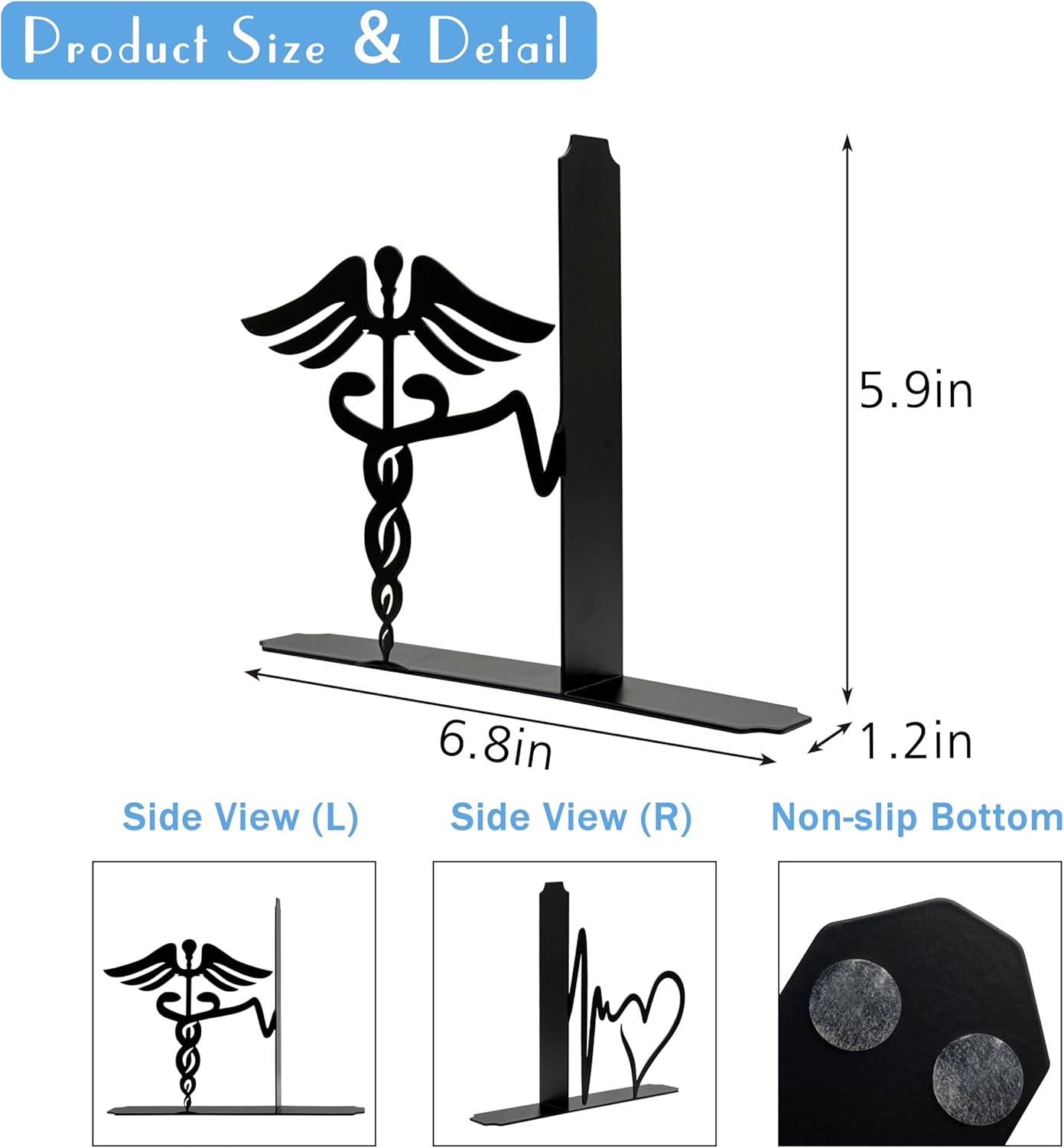 Medical-Themed Bookends for Shelves - Sturdy Office Decor for Clinics, Nurse Gifts & Study Decor, 7.1x1.2x6 Inch Bookshelf Decoration for Medical Professionals
