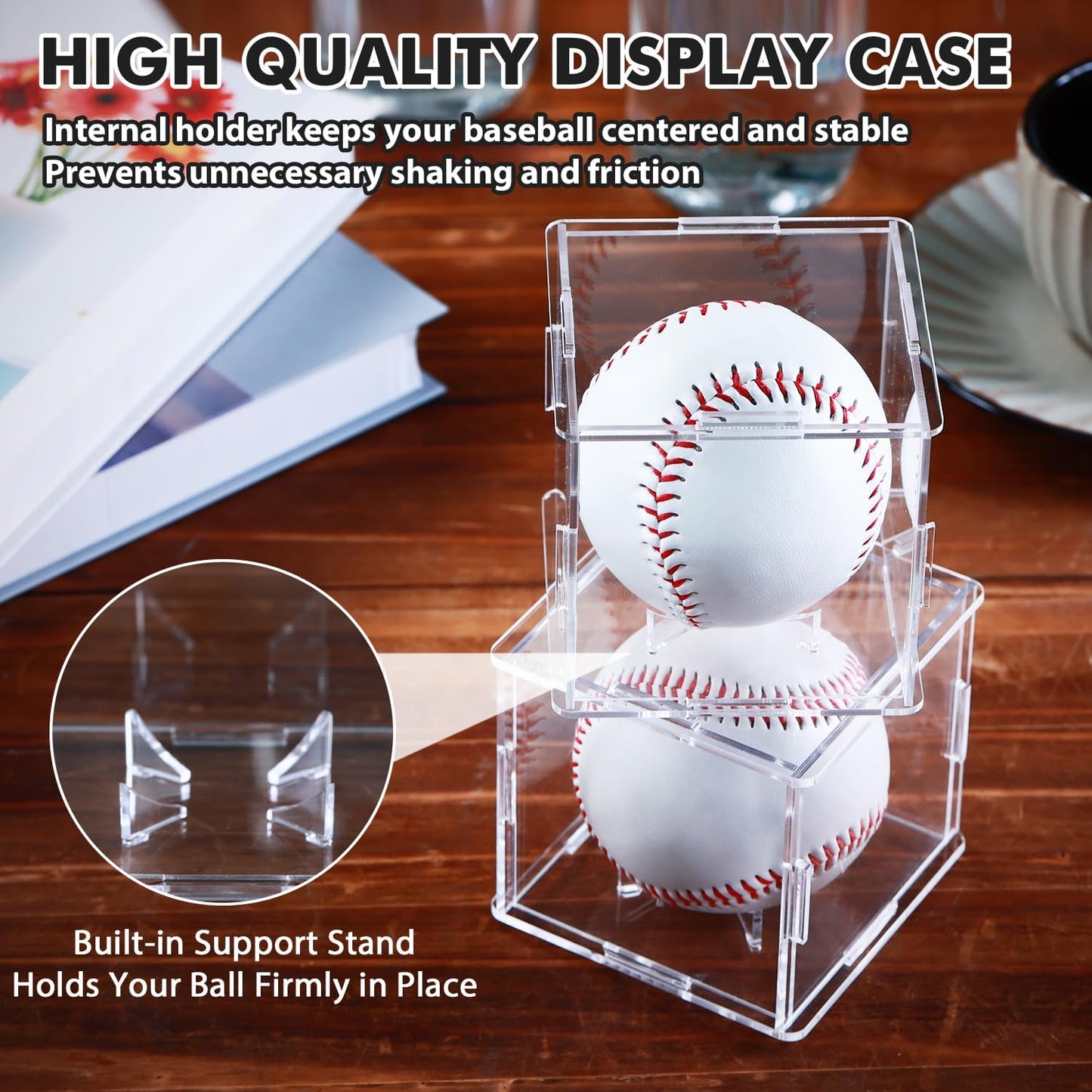 6 Pack Assembled Baseball Display Case, UV-Blocking Acrylic Baseball Holder Display Case, 3.2 Inch Cube Clear Softball Holder Box, Signed Baseballs Protector for Collectibles, Tennis Ball