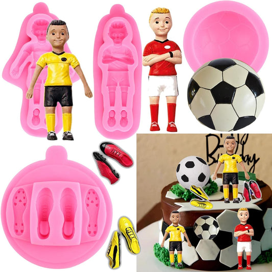 ZiXiang Football Silicone Molds Football Player Fondant Mold Sports Shoes Mold For Baby Birthday Cake Decorating Cupcake Topper Gum Paste Candy Chocolate Polymer Clay Set Of 4