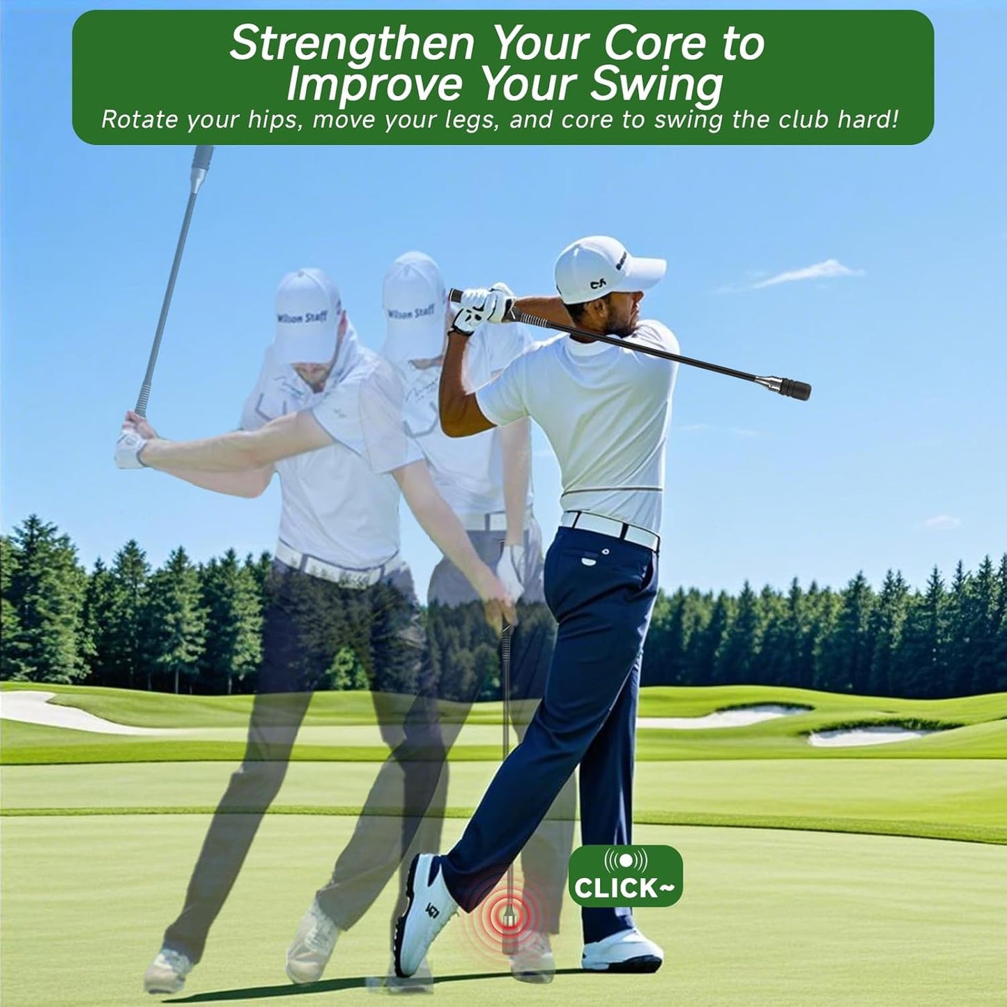 Rocalt Golf Swing Trainer, Click Stick Golf Trainer Speed & Tempo Stick for Grip/Warm-Up Training, Right-Handed Golf Training Aid with Click Sound, Helps Improve Flexibility & Maintain Balance