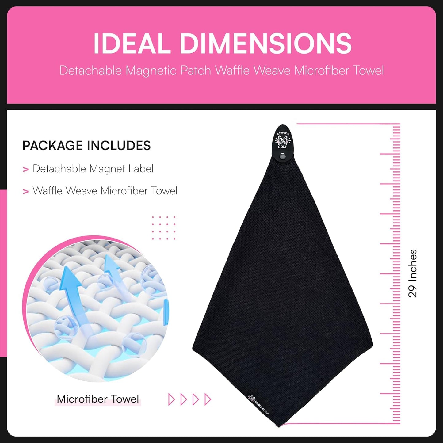Magnetic Golf Towel Supporting Breast Cancer Research | 10% Profit Donation | 29” Waffle Microfiber | Removable High-Strength Magnet | Ultra Absorbent | Durable for Clubs & Balls