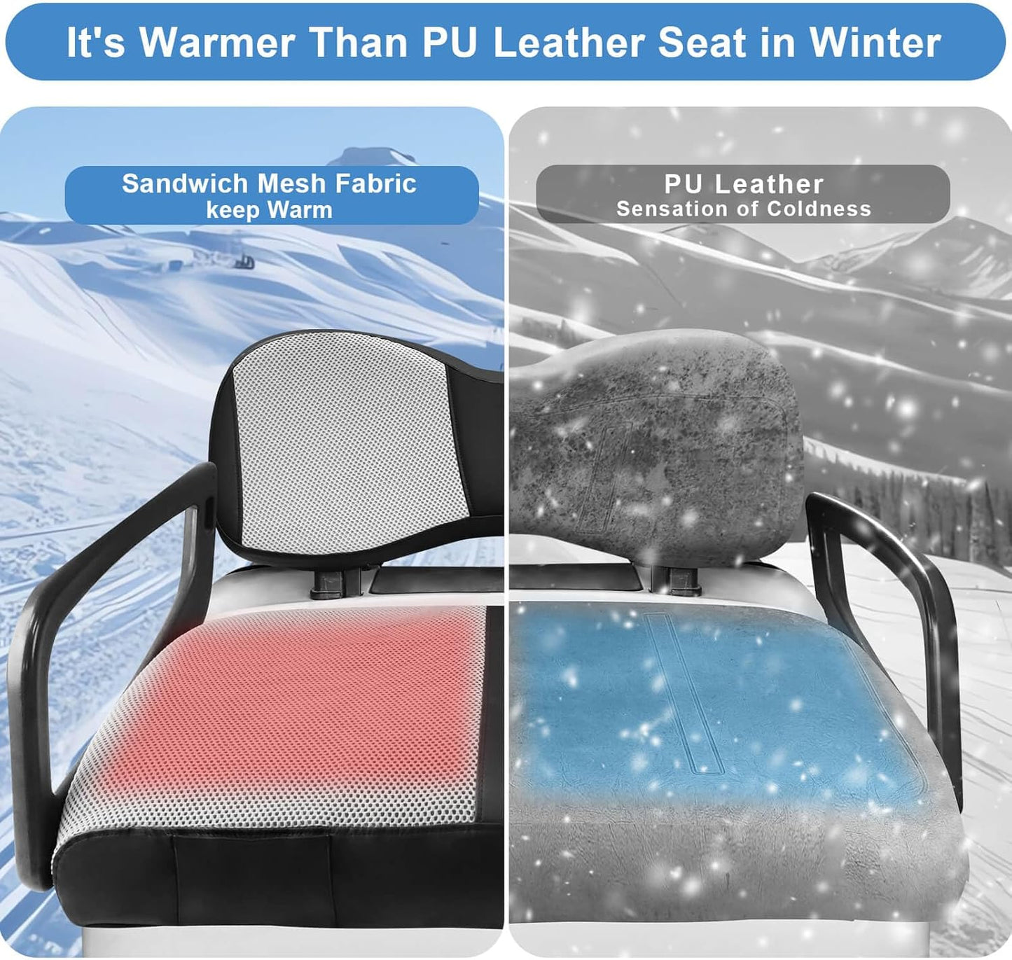 MOSNAI Yamaha Golf Cart Front Seat Cover for Drive G29 2007-2016 OEM Ordinary Seat Cushion, Breathable Polyester Mesh Cloth and Leather Combination Appearance, No Need Detaching Armrests