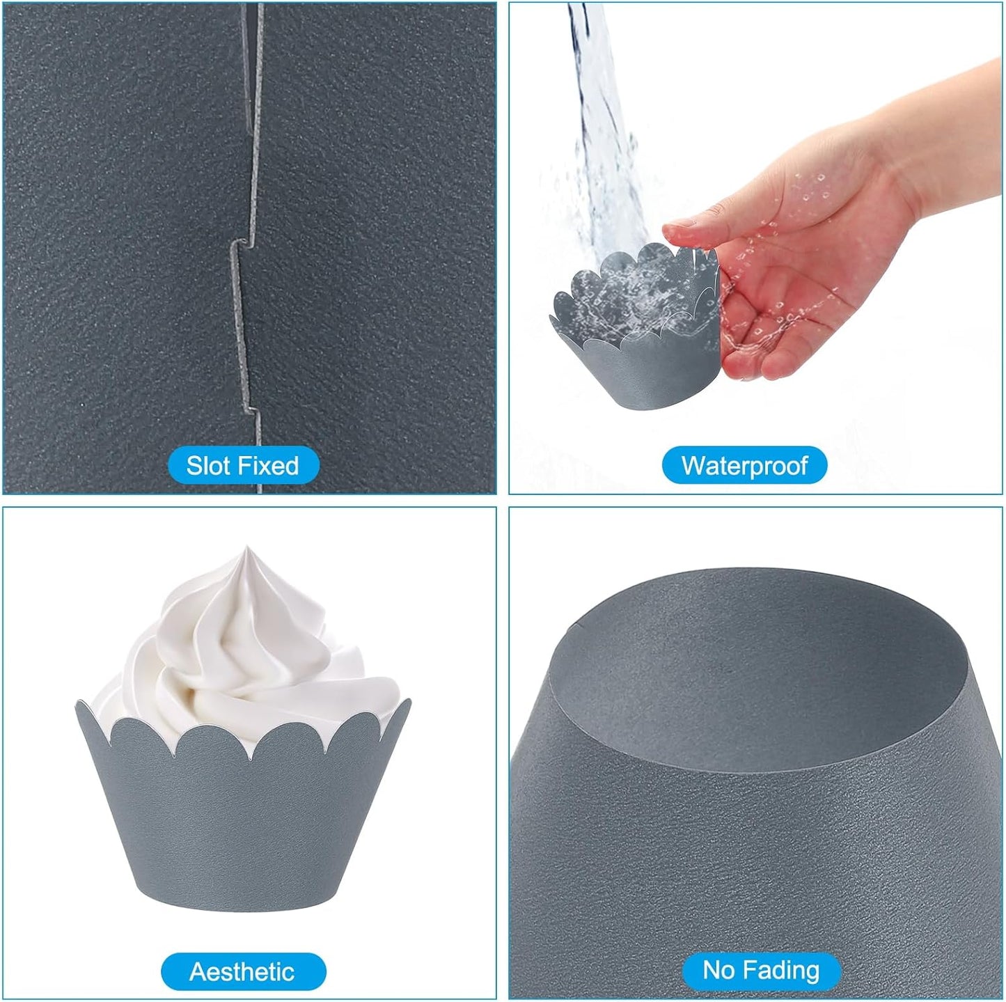 PATIKIL Cupcake Wrappers Paper, 50 Pack Baking Cups Standard Wave Decoration for Anniversary Birthday Weddings and Parties, Navy Black