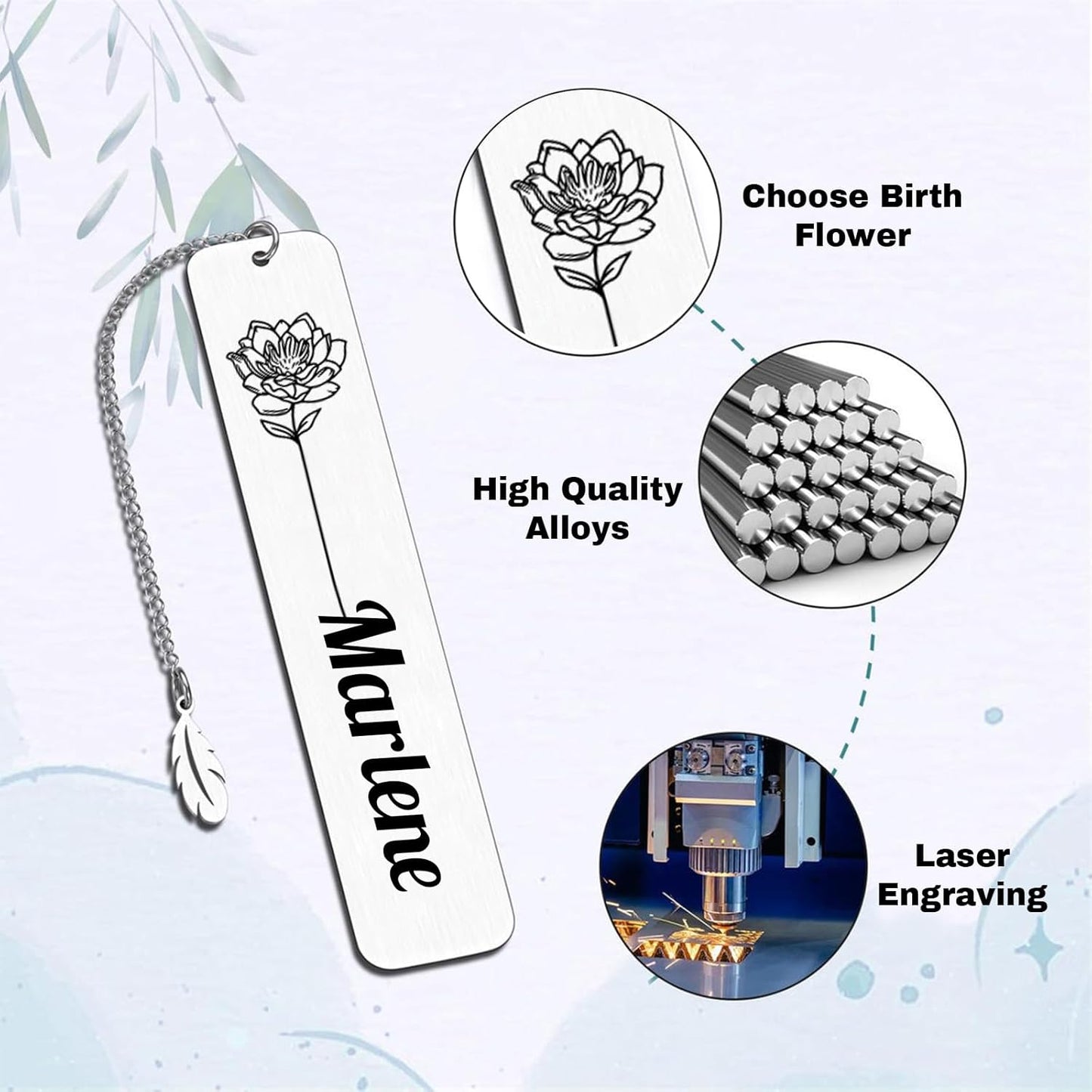 Personalized Birth Flower Bookmarks for Women Book Lover Birthday Custom Bookmarks Customized Gifts for Her Valentine's Day Graduation Gift for Female Girl Sister Girlfriend Christmas Wedding Gift