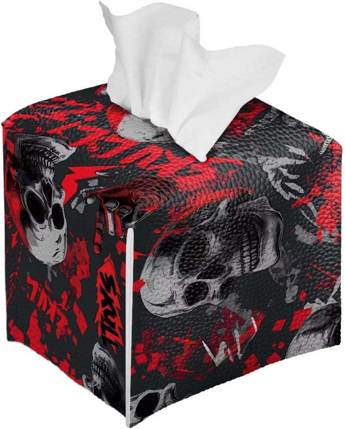 Skull Tissue Box Cover Halloween Tissue Box Holder 5x5x5 inch Decorative Holiday Napkin Dispenser Organizer Home Decor for Car Office Table Desk Kids Room