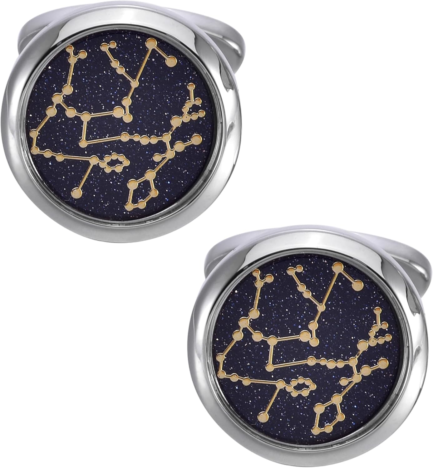 Sky Constellation Pattern Round Men's Cufflinks In Gift Case Sparkling Blue Goldstone Cufflinks for Men Jewelry for Wedding Party Business Birthday Anniversary Dress