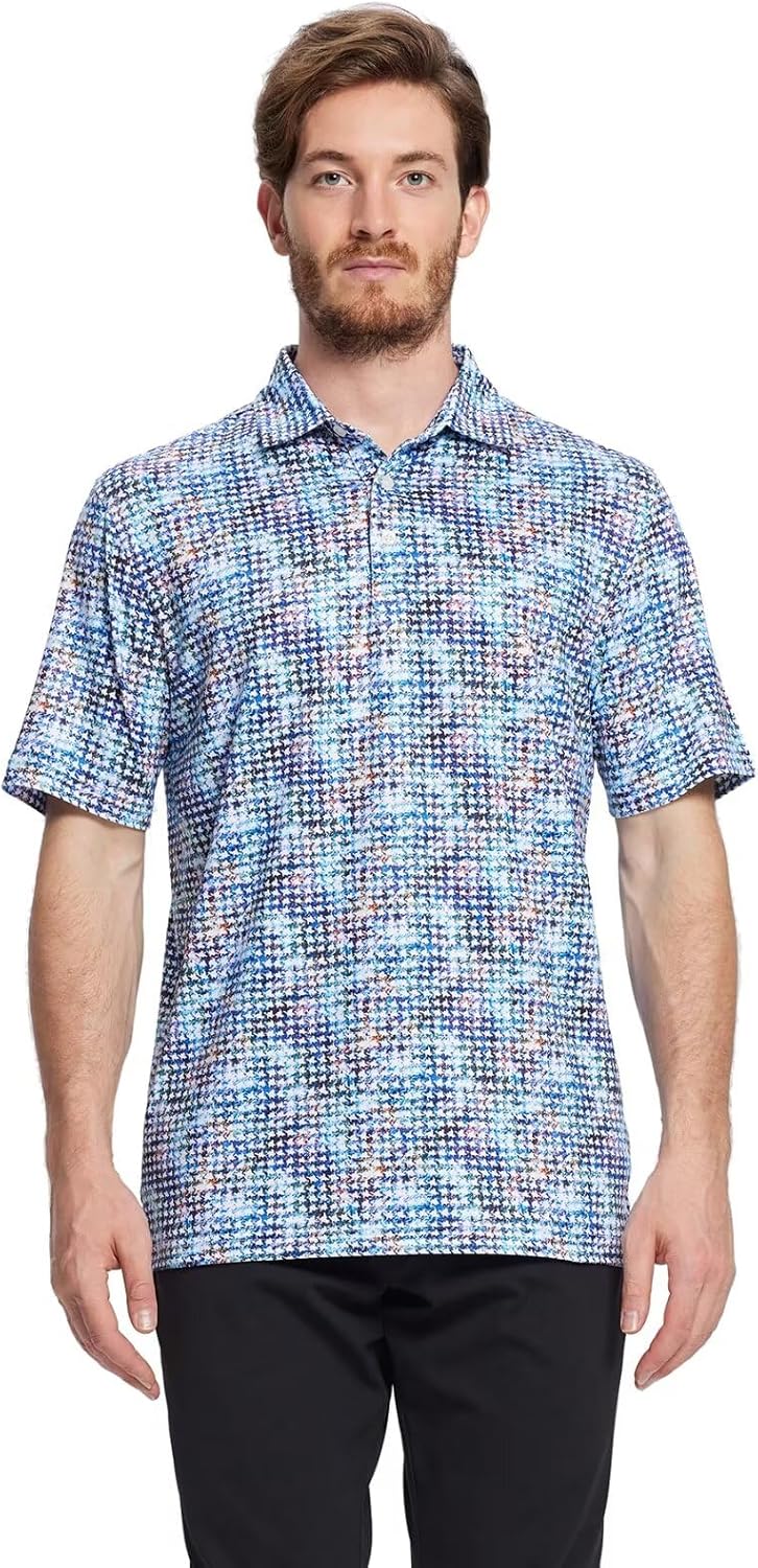 Golf Shirts for Men Dry Fit Short Sleeve Print Performance Moisture Wicking Polo Shirt