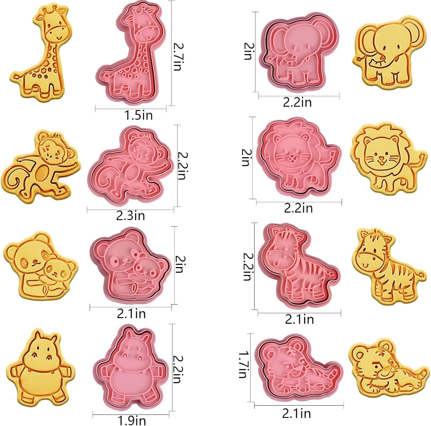 Animal Cookie Cutters With Plunger Stamps Set,8 Piece 3D Animal Embossing Cutters For Biscuit Fondant Cheese Baking Molds