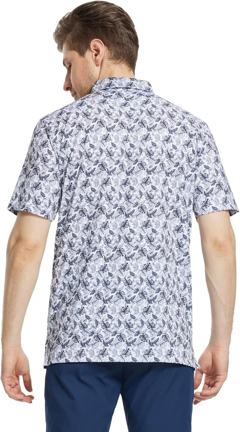 M MAELREG Mens Golf Shirt Short Sleeve Dry Fit Print Moisture Wicking Performance Patterns Collared Polo Shirt
