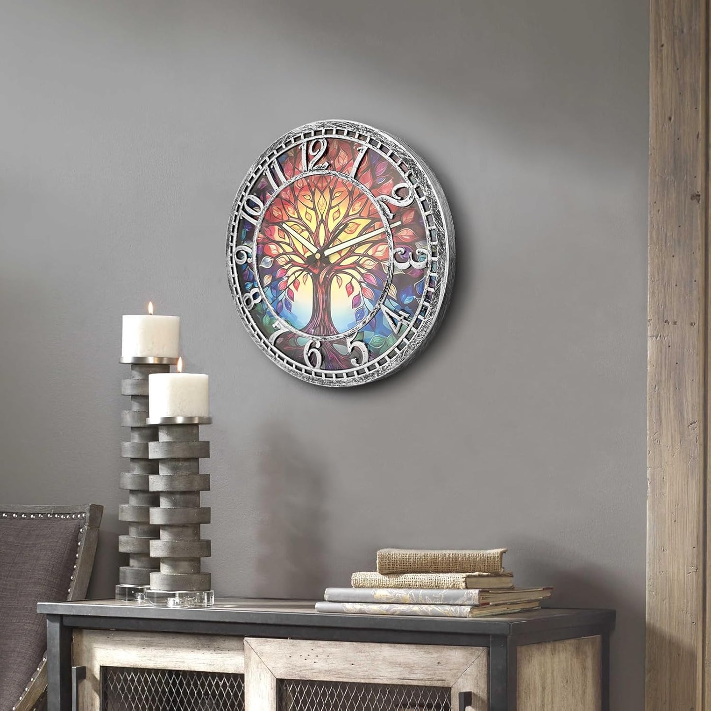 Tree of Life Wall Clock 12inch Silent Movement Clock Precise Timekeeping Wall Clock Ideal for Living Rooms Bedrooms Offices for Home Decor Enthusiasts Antique Silver