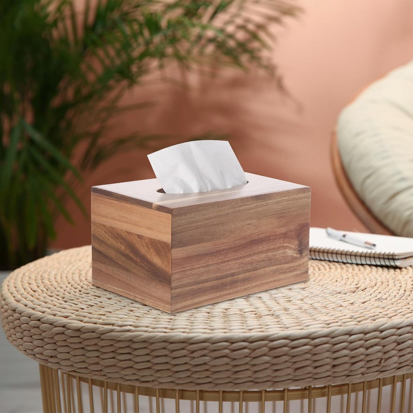 Wooden Tissue Box Cover, Tissue Box Holder with Slide-Out Bottom, (Acacia) (Acacia-Rectangle)