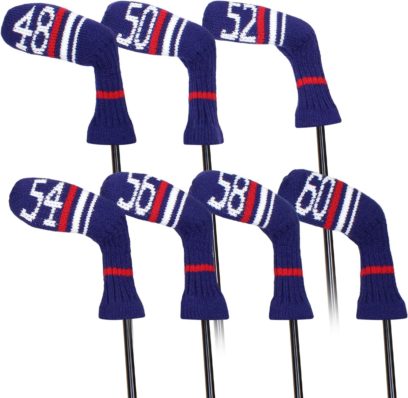 Scott Edward 1/7/10 Pcs Knitted Golf Club Head Covers for Irons Wedge Cuteness and Basically Socks Shape Washable Golf Club Head Protector on Red/Blue Warning Style
